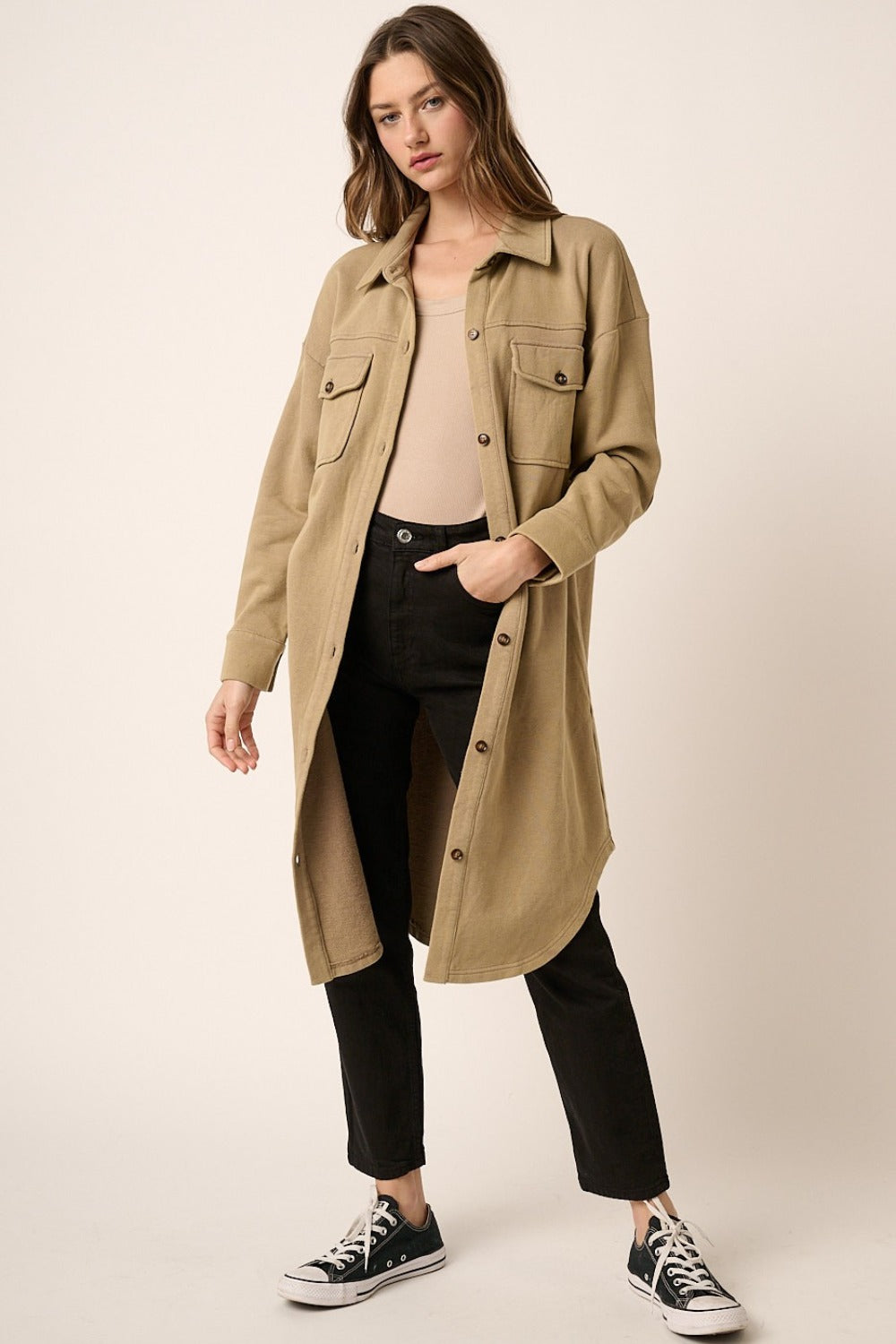 Mittoshop Acid Wash French Terry Longline Shacket | Shackets Daverri Fashions