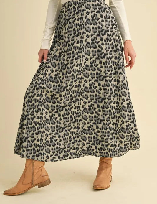 BLACK Aemi+Co Leopard Midi Skirt | Daverri Fashions