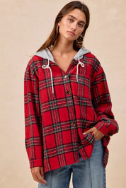 BiBi Brushed Plaid Hooded Jacket | Jackets Daverri Fashions