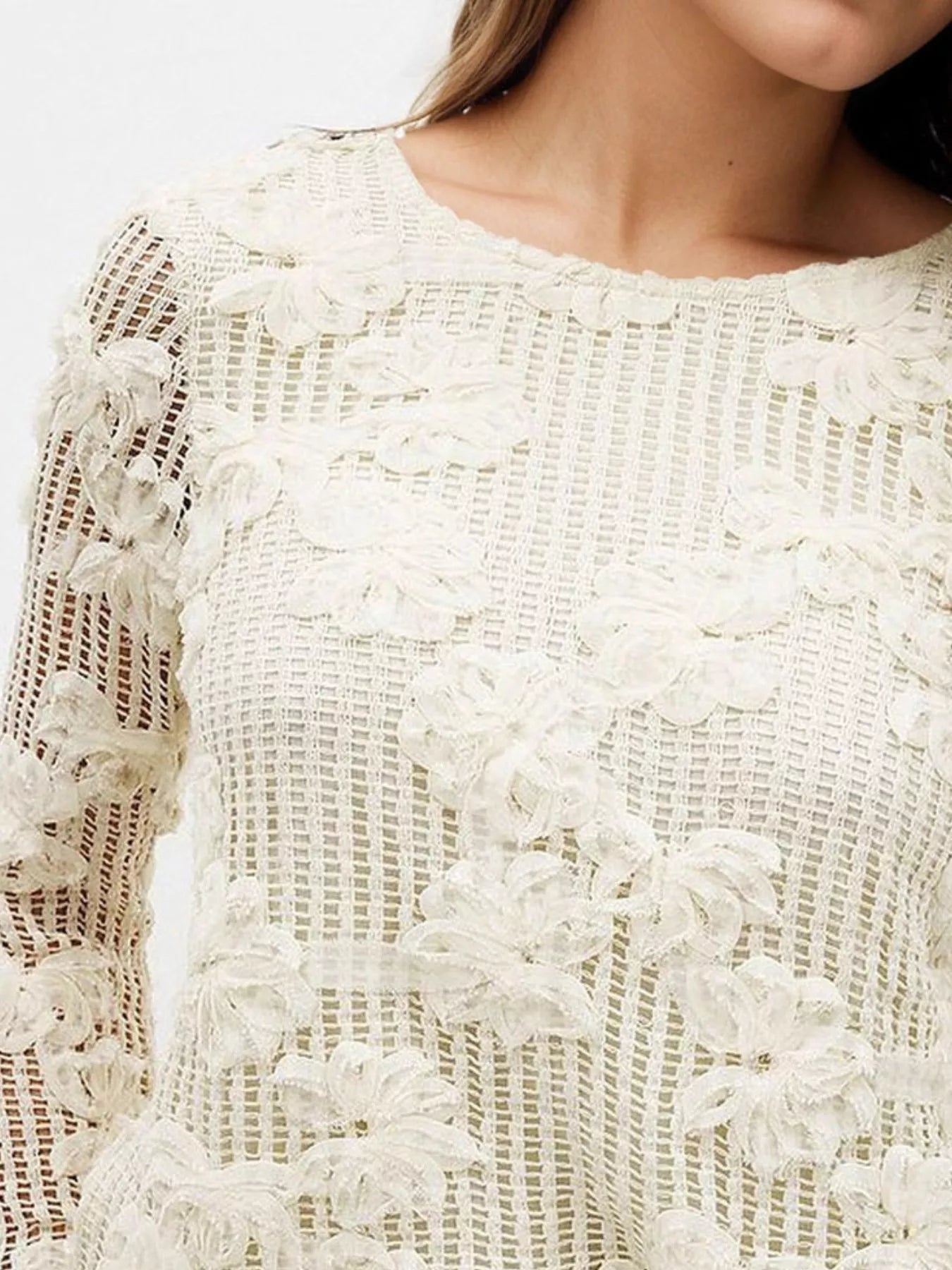 Openwork Tied Back Long Sleeve Blouse | Blouses Daverri Fashions