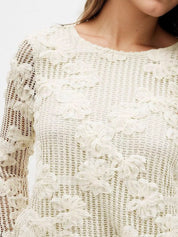 Openwork Tied Back Long Sleeve Blouse | Blouses Daverri Fashions