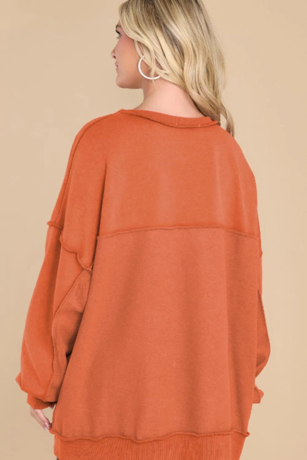 Exposed Seam Long Sleeve Sweatshirt | Sweatshirts Daverri Fashions