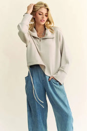 Davi & Dani Drawstring Hem Half Zip Raglan Sleeve Sweatshirt | Sweatshirts Daverri Fashions