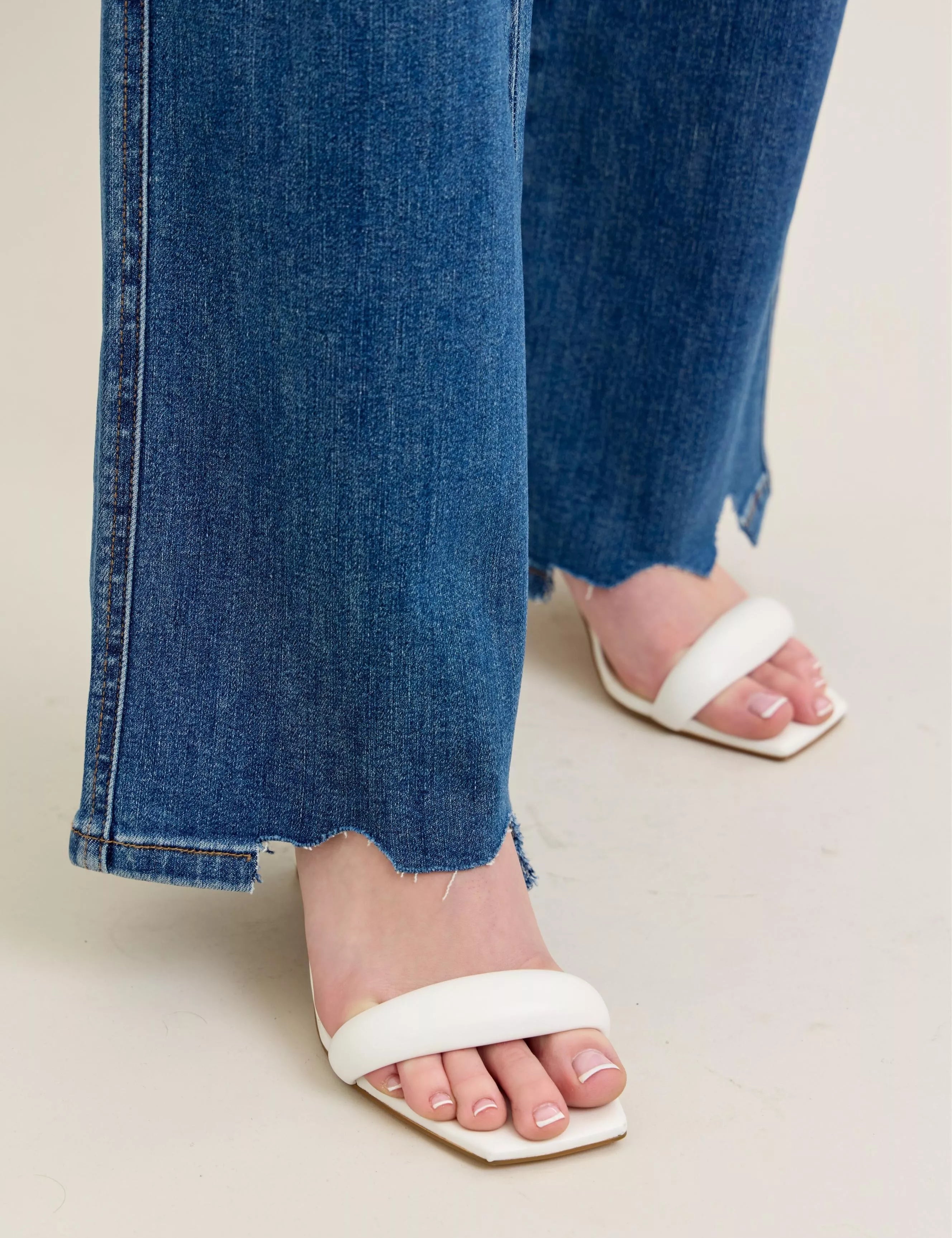 Judy Blue Full Size High Waist Tummy Control Chew Hem Destroy Wide Jeans Plus Size | Jeans Daverri Fashions