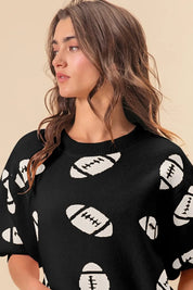 BiBi Football Pattern Short Sleeve Sweater | Daverri Fashions