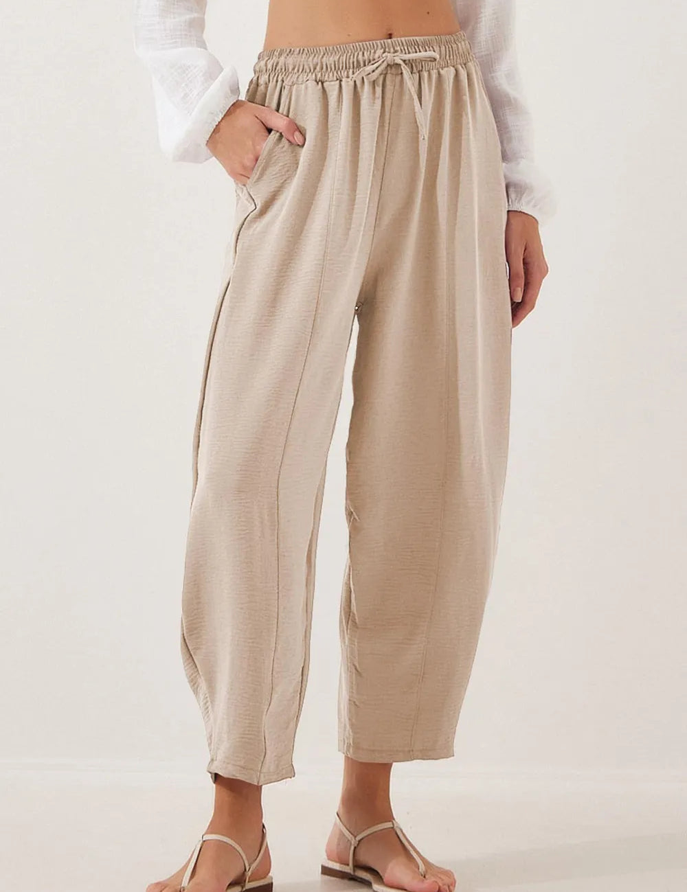 Tan Full Size Drawstring Cropped Jogger Pants Plus Size | Pants Daverri Fashions