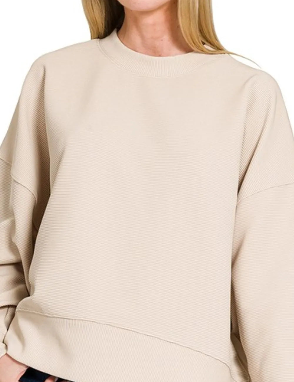 Zenana Ribbed Balloon Sleeve Sweatshirt | Daverri Fashions