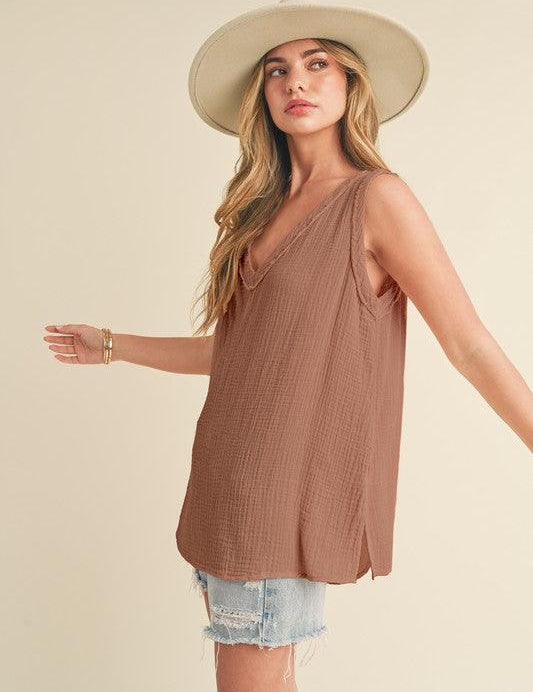 Caramel Aemi + Co V-Neck Wide Strap Tank | Tank Tops Daverri Fashions