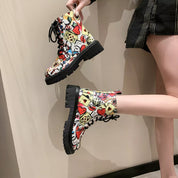 Graffiti Print Combat Boots with Colorful Street Art Design | Boots Daverri Fashions