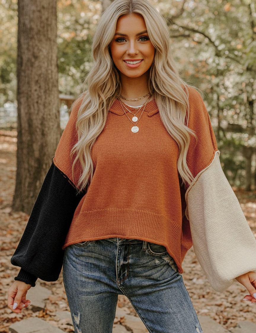 Ribbed Hem Long Sleeve Sweater | Sweaters Daverri Fashions