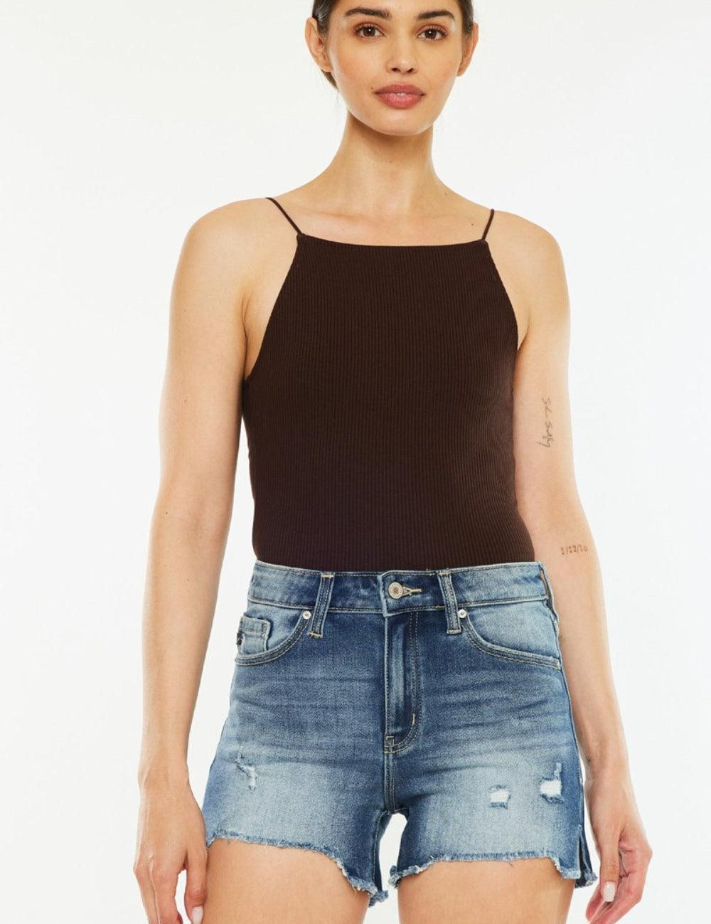 Dark Kancan High Waist Raw Hem Denim Shorts | Denim Shorts Daverri Fashions