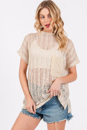 Oatmeal Ces Femme See Through Crochet Mock Neck Cover Up | Cover-Ups Daverri Fashions