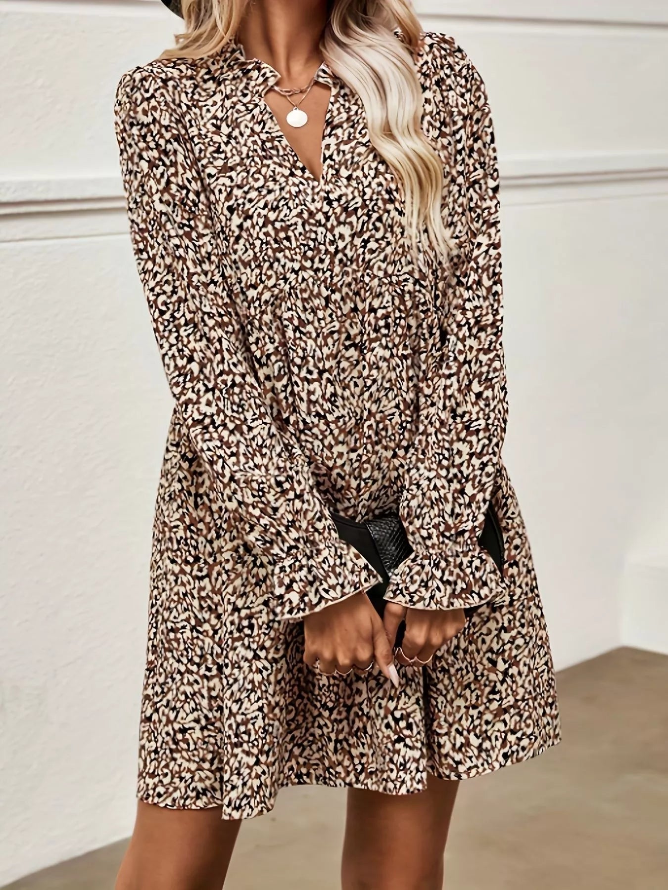 Notched Flounce Sleeve Mini Dress | Mini Dresses Daverri Fashions