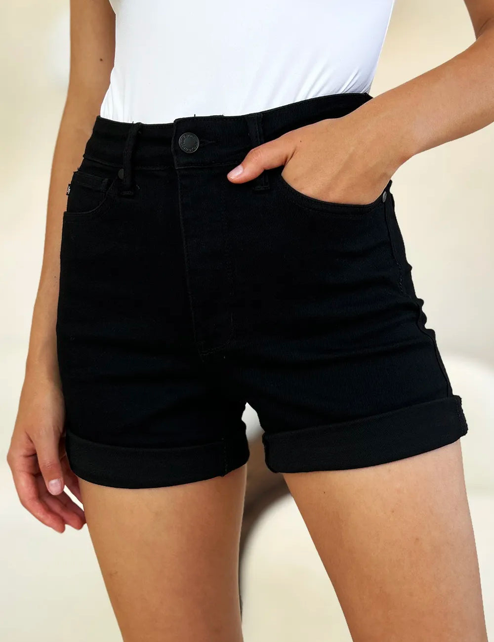 Judy Blue Full Size High Waist Tummy Control Cuffed Denim Shorts | Denim Shorts Daverri Fashions