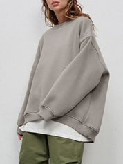 Round Neck Dropped Shoulder Long Sleeve Sweatshirt | Sweatshirts Daverri Fashions