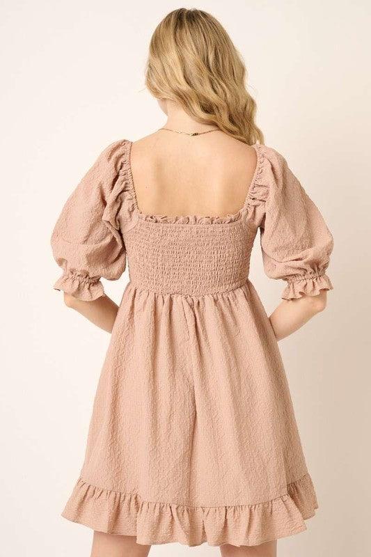 Mittoshop Smocked Ruffled Hem Half Sleeve Mini Dress | Mini Dresses Daverri Fashions