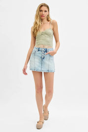 RISEN Full Size High Rise Button Down Skorts Plus Size | Denim Skirts Daverri Fashions