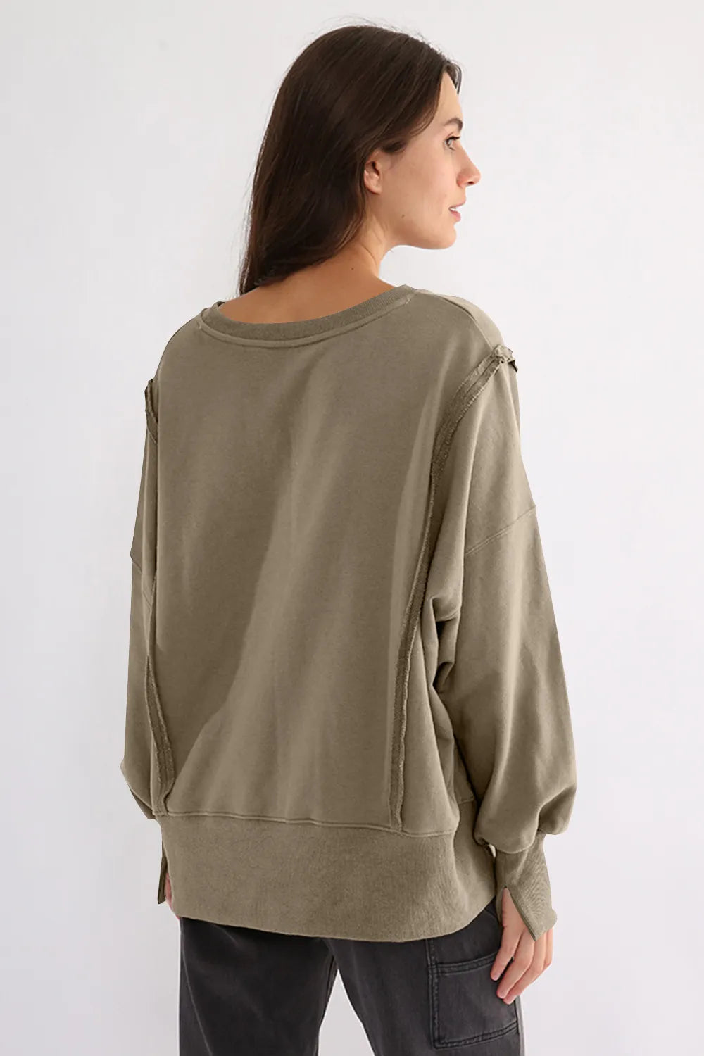 Exposed Seam High-Low Long Sleeve Sweatshirt | Daverri Fashions