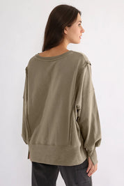 Exposed Seam High-Low Long Sleeve Sweatshirt | Daverri Fashions