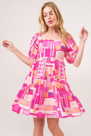 And The Why Color Block Puff Sleeve Dress | Daverri Fashions