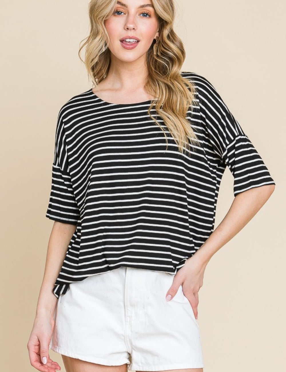 BOMBOM Striped Round Neck T-Shirt | Daverri Fashions
