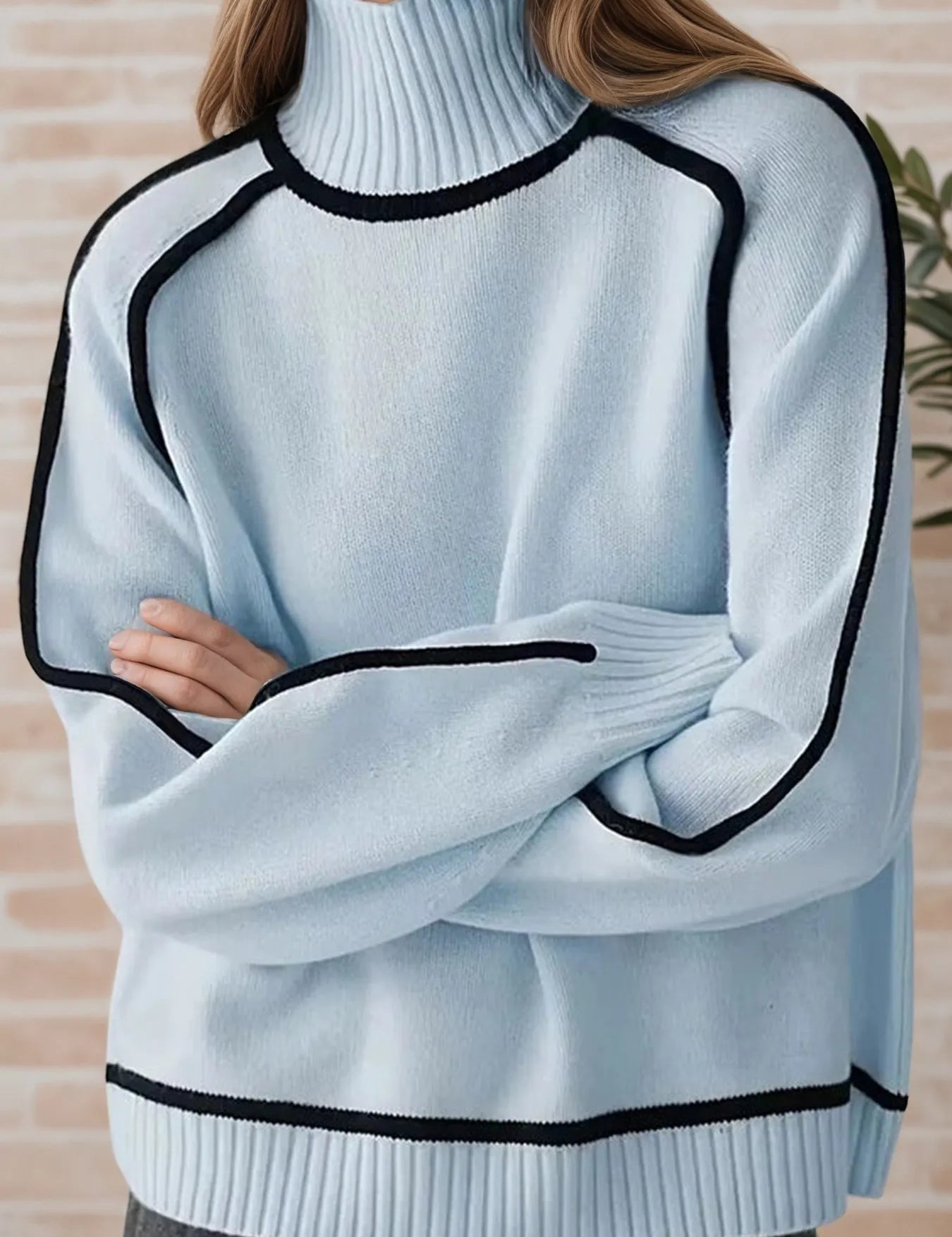 Contrast Trim Turtleneck Sweater | Sweaters Daverri Fashions