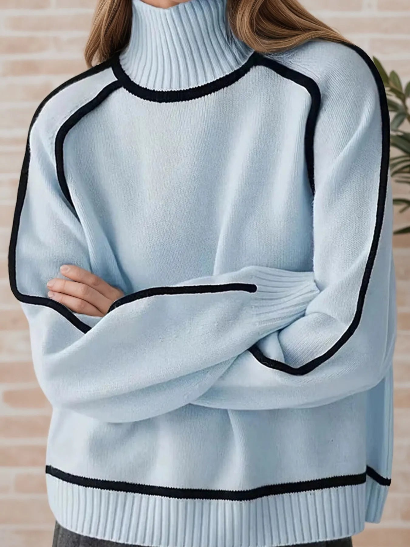 Contrast Trim Turtleneck Sweater | Sweaters Daverri Fashions
