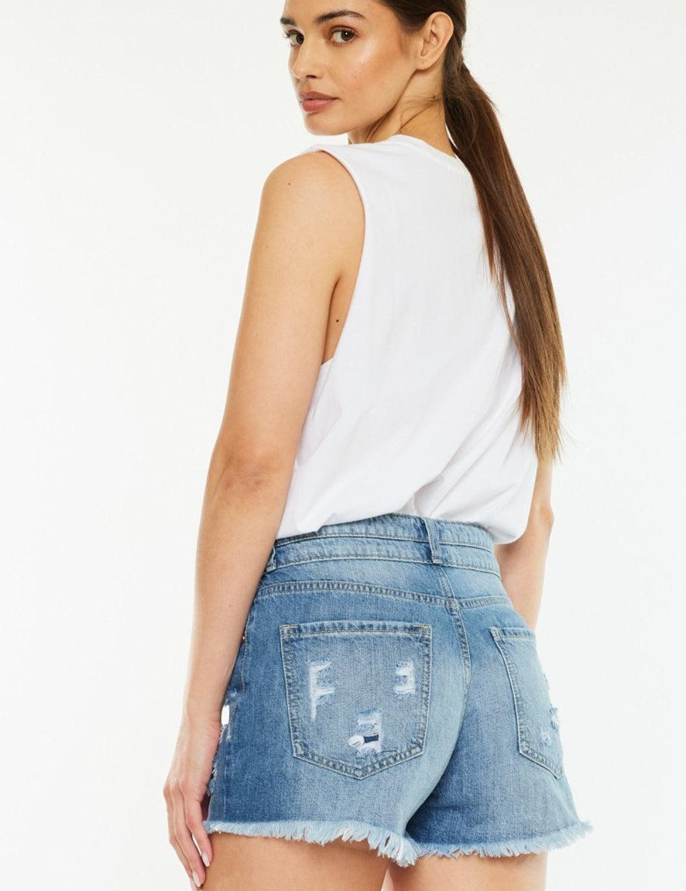 Kancan Full Size High Rise Raw Hem Denim Shorts | Daverri Fashions