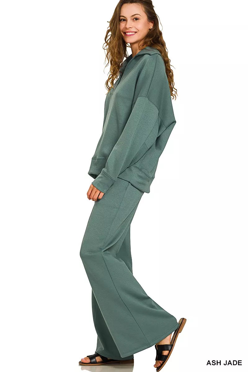 Zenana Scuba Collared Pullover and Pants Set | Daverri Fashions