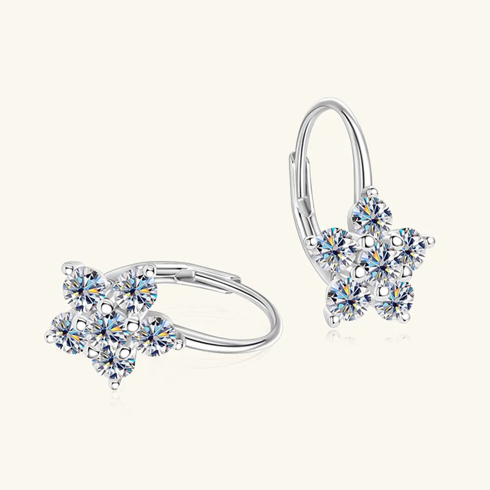 1.2 Carat 925 Sterling Silver Moissanite Flower Huggie Earrings | Sterling Silver Earrings Daverri Fashions
