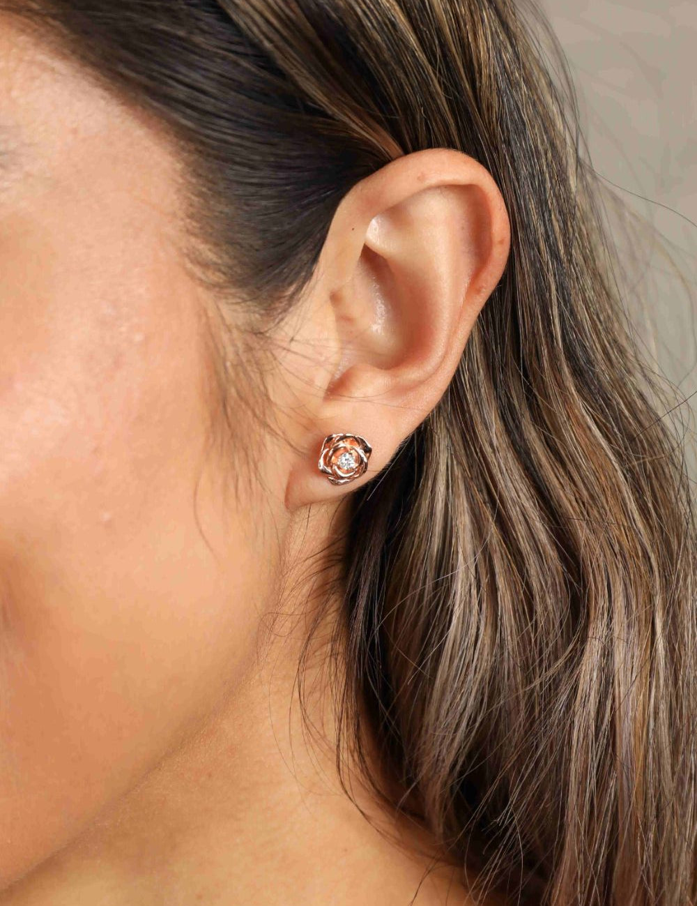 Rose Gold One Size Adored Moissanite Flower 925 Sterling Silver Earrings | Silver Earrings Daverri Fashions