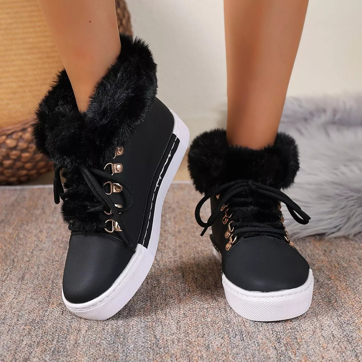Black Round Toe Platform Boots | Boots Daverri Fashions