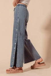 SO ME Mid Rise Drawstring Jeans with Side Snap Button | Daverri Fashions
