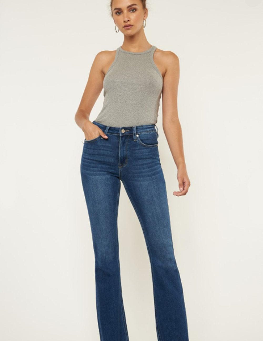 Kancan Cat's Whiskers Raw Hem Flare Jeans | Jeans Daverri Fashions