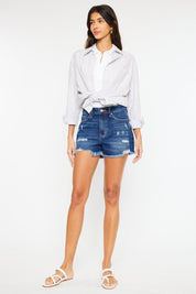 Kancan High Rise Frayed Hem Denim Shorts | Daverri Fashions