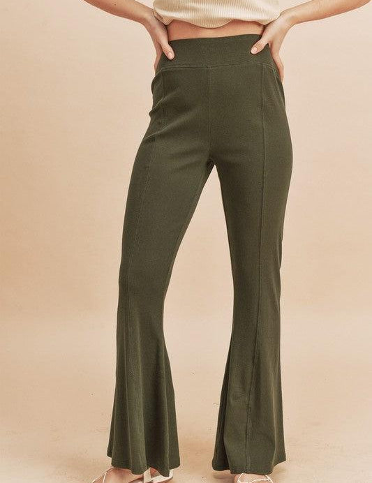 Army Green L Aemi + Co High Waist Flare Pants | Pants Daverri Fashions