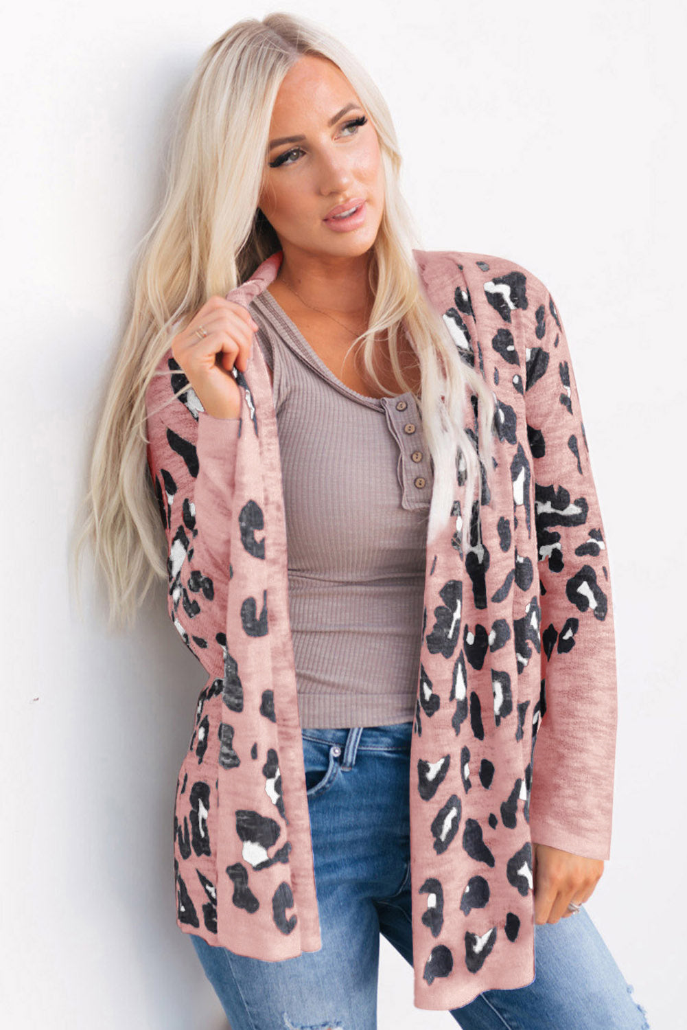 Dusty Pink Printed Long Sleeve Cardigan | Cardigans Daverri Fashions