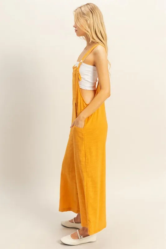 HYFVE Light Orange Textured Wide Leg Overall | Overalls Daverri Fashions
