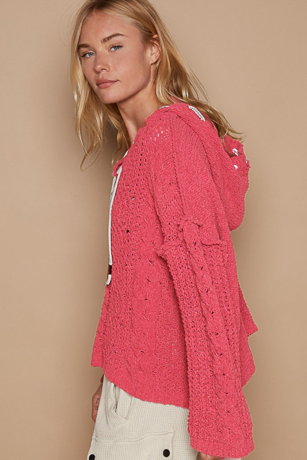 POL Cable Knit Hooded Chenille Sweater | Sweaters Daverri Fashions