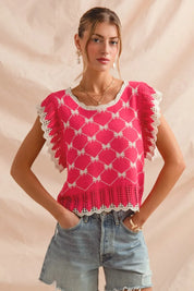 SO ME Bow Ribbon Pattern Sweater Top with Back Key Hole | Sweaters Daverri Fashions