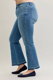 Judy Blue Full Size Mid Rise Slim Bootcut Tummy Control Release Hem Jeans Plus Size | Jeans Daverri Fashions