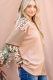 And The Why Printed Color Block Hooded Waffle Top | Tops Daverri Fashions