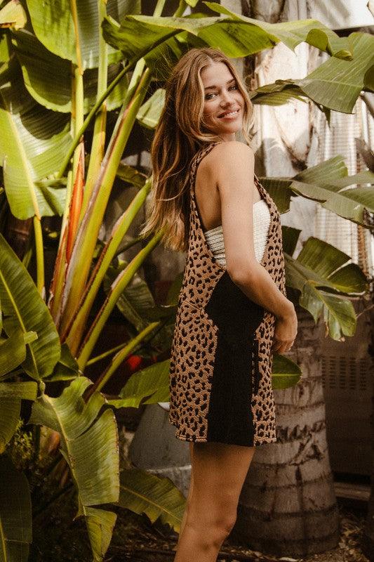 BiBi Leopard Sleeveless Overalls with Pockets | Shortalls Daverri Fashions