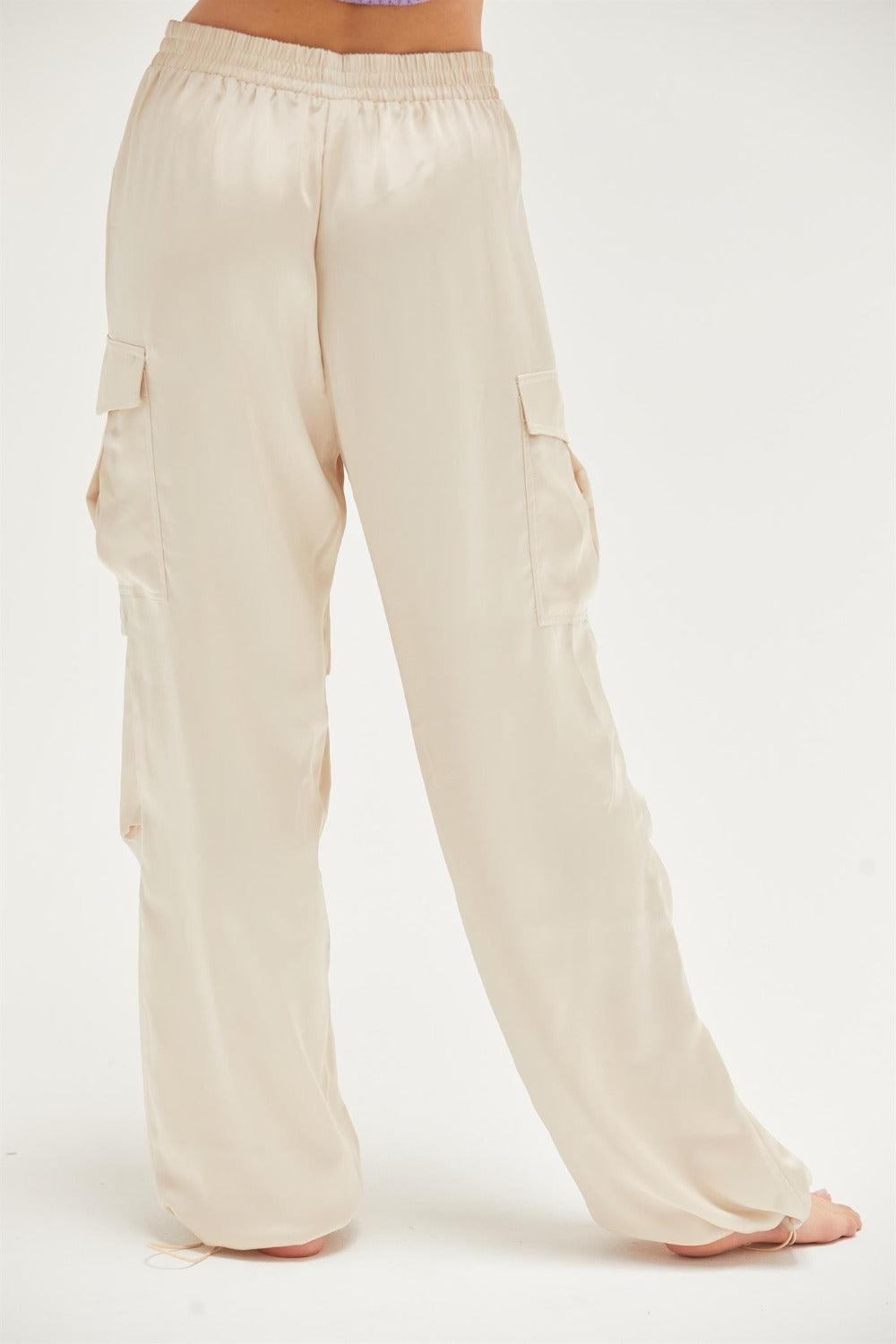 Satin Drawstring Hem Cargo Pants | Cargo Pants Daverri Fashions