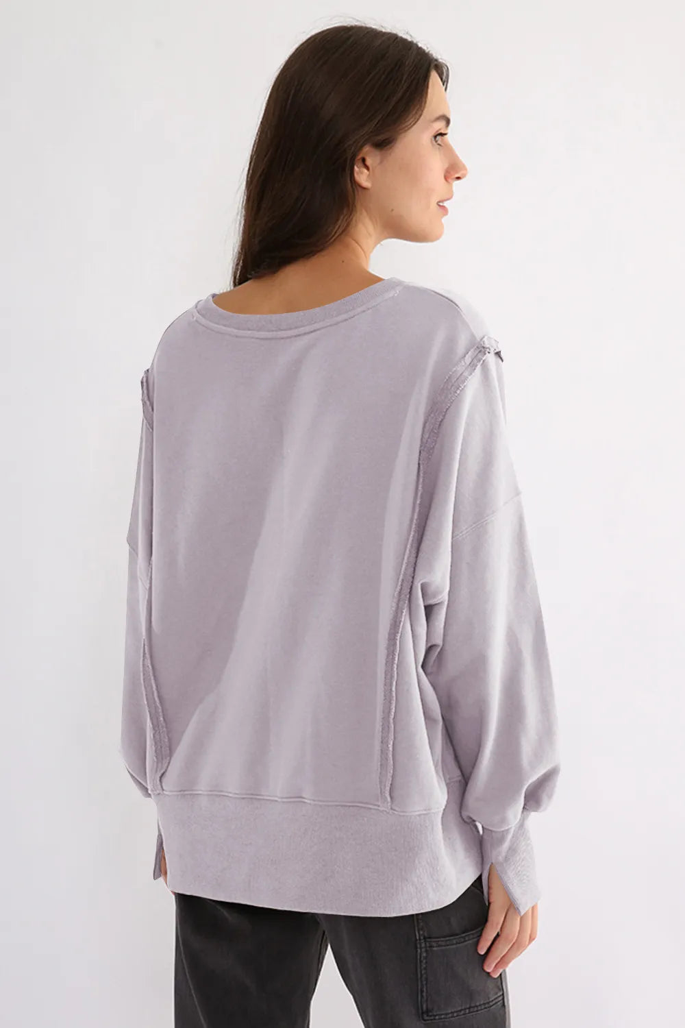 Exposed Seam High-Low Long Sleeve Sweatshirt | Daverri Fashions