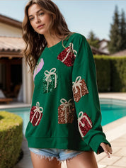 Dark Green Sequin Gift Box Long Sleeve Sweatshirt | Sweatshirts Daverri Fashions