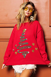 RED BiBi Sequin Star Tinsel Christmas Sweater | Sweaters Daverri Fashions