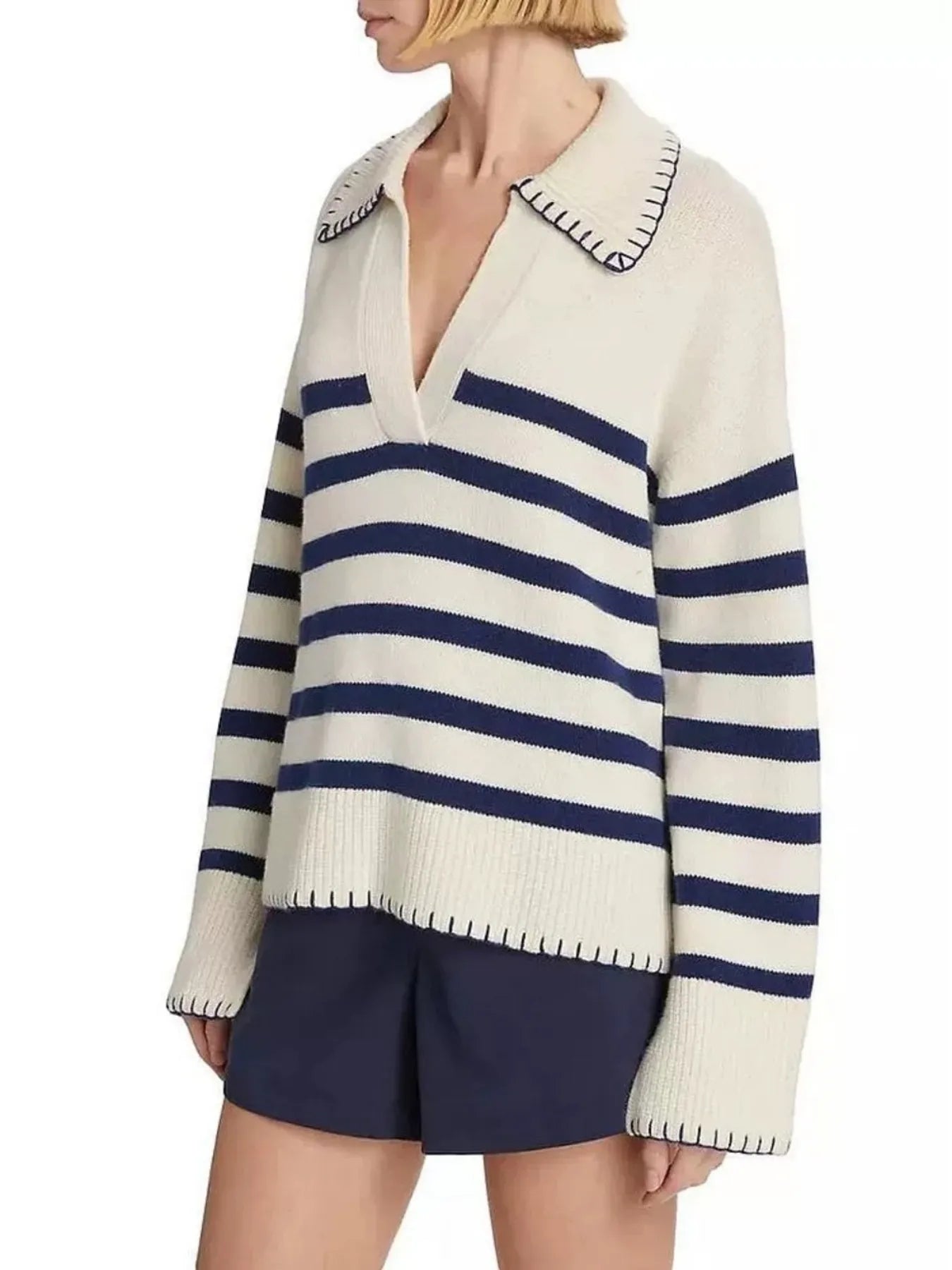 Striped Johnny Collar Sweater | Sweaters Daverri Fashions