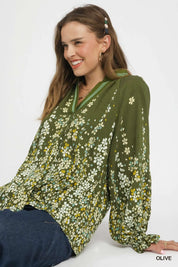 Olive Umgee Floral Vine Print Blouse with Balloon Sleeves | Blouses Daverri Fashions