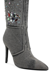 Cornik Multi Color Stones Denim Boots | Boots Daverri Fashions